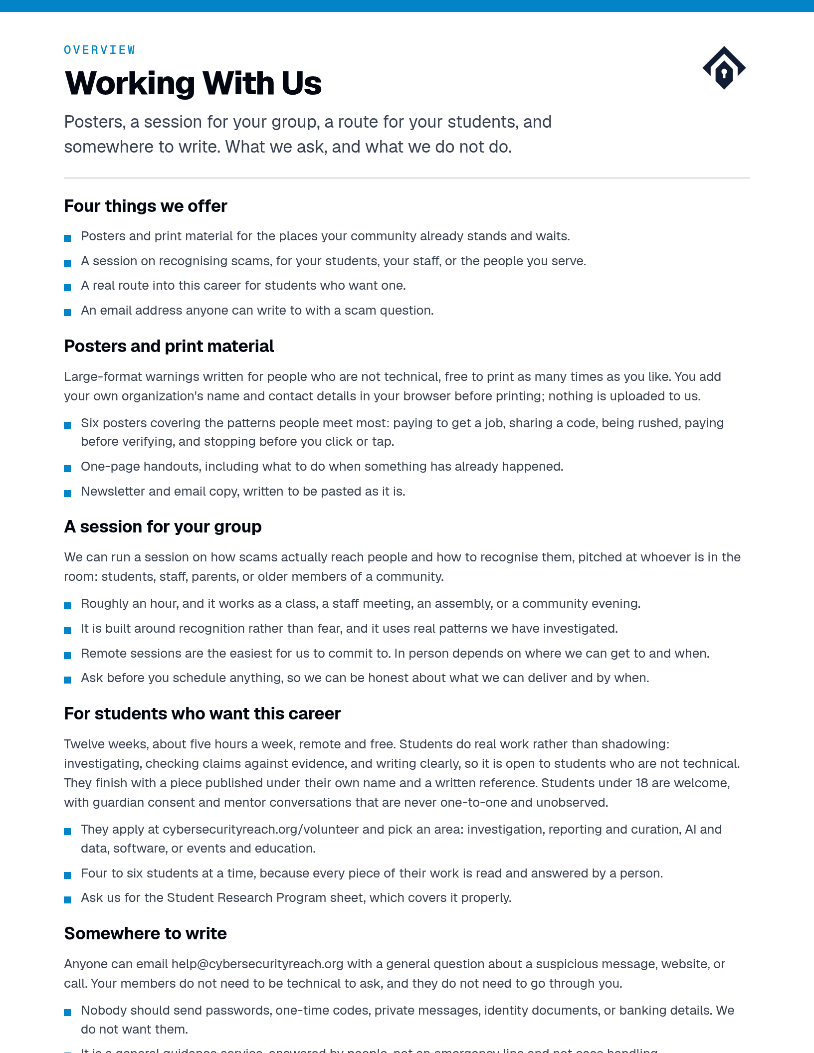 Preview of the printable Working With Us sheet