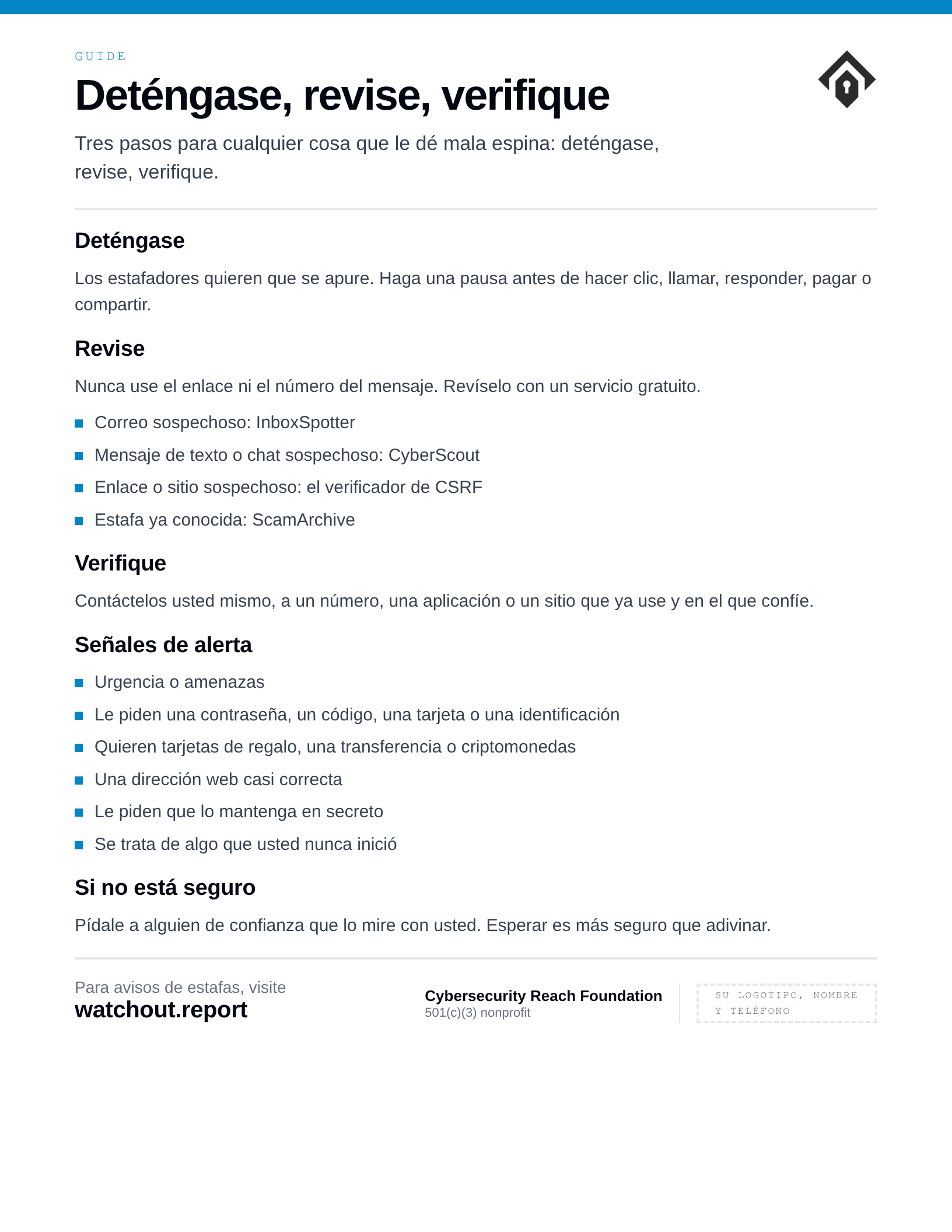 Preview of Deténgase, revise, verifique
