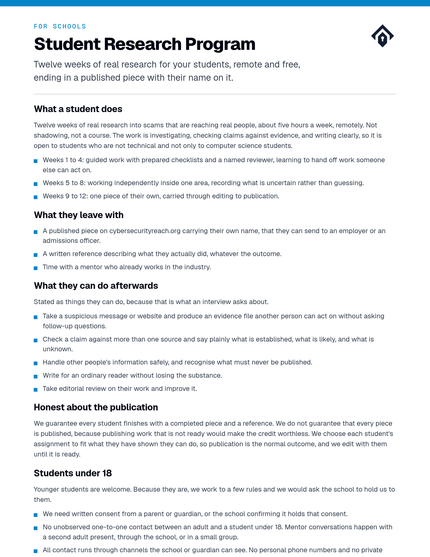 Preview of the printable Student Research Program sheet