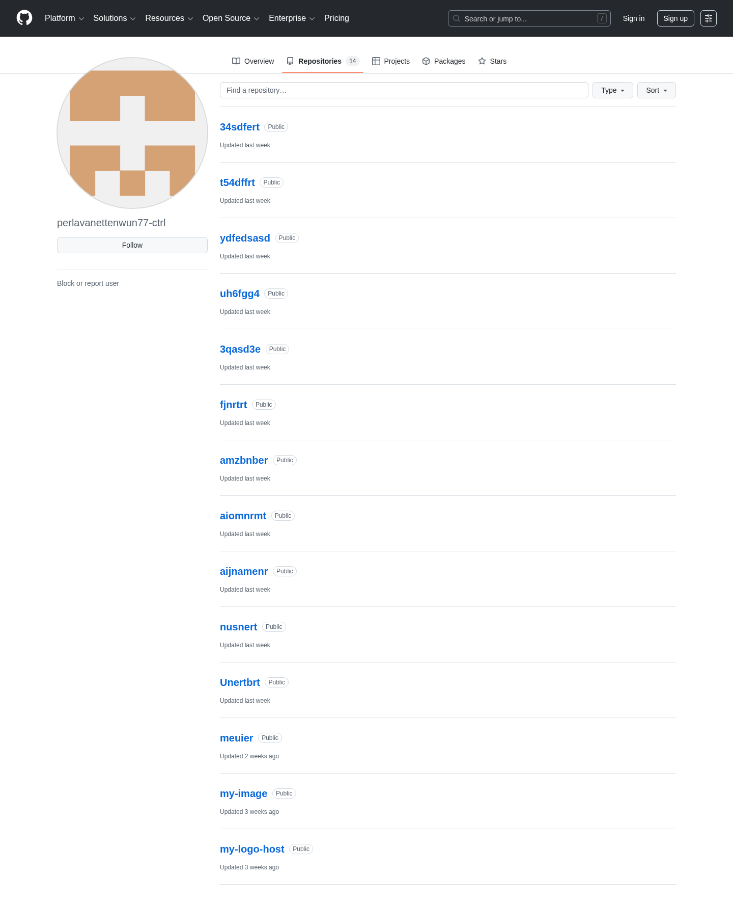 Figure 4. GitHub profile showing the public repositories associated with the account.