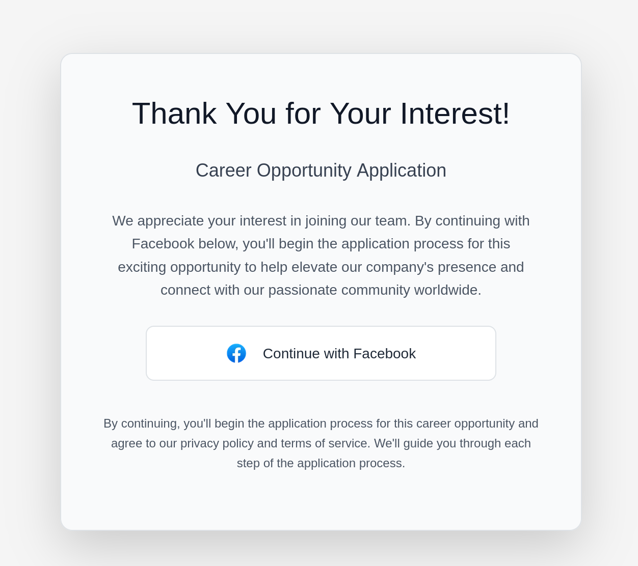 Figure 1. The page asked visitors to continue with Facebook as the only visible way to proceed.