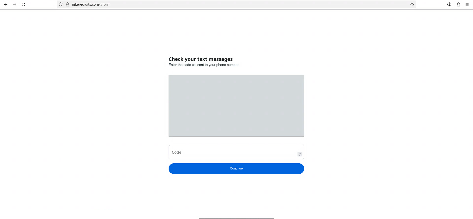 Figure 4. After the second test, the flow displayed a “Check your text messages” screen requesting an SMS verification code.