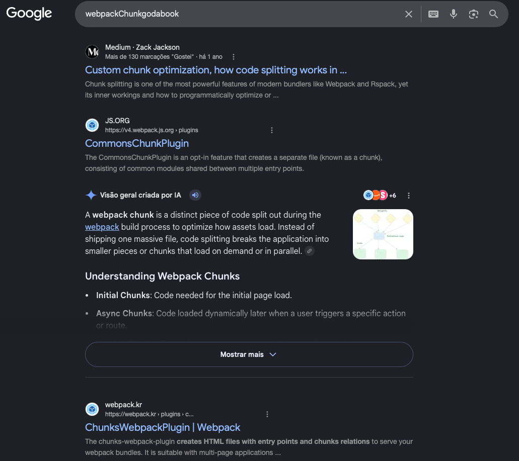 Figure 14. Search for “webpackChunkgodabook” returning no relevant results — the platform name is not documented in existing public or threat intelligence sources.